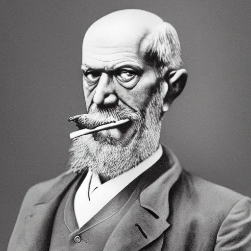 Prompt: portrait of sigmund freud morphed with a monkey smoking a cigar, hyper detailed face