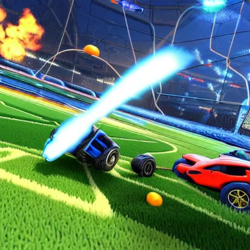 Image similar to rocket league car hitting a flaming ball