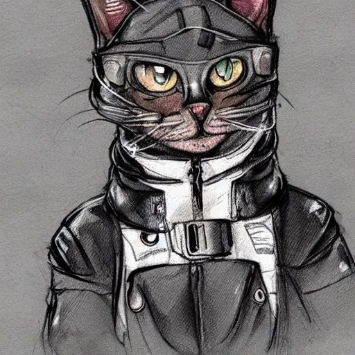 Prompt: cat wearing cyberpunk suit sketck