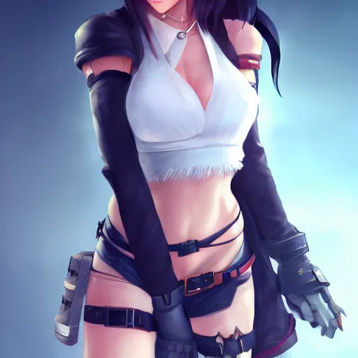 Image similar to head to toe shot of tifa lockhart by wlop, rossdraws, mingchen shen, bangkuart, sakimichan, yan gisuka, jeongseok lee, artstation, 4k