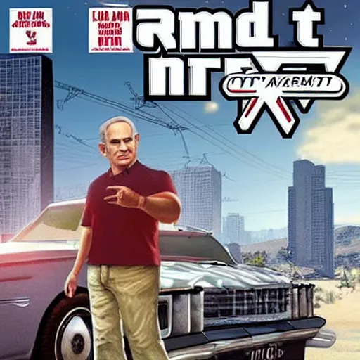 Image similar to benjamin netanyahu on a GTA v cover