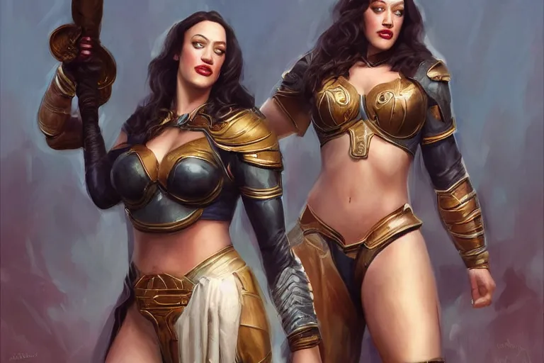 Prompt: Kat Dennings as an American Gladiator by Mandy Jurgens and Artgerm and william-adolphe bouguerea, highly detailed, trending on artstation, award winning, H 768