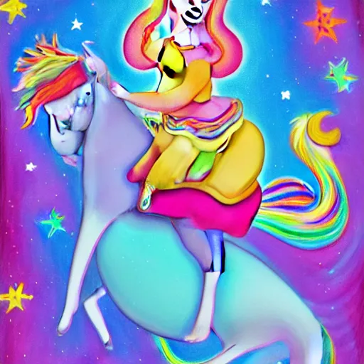 Prompt: a painting of a lawyer riding an unicorn, a storybook illustration by Lisa Frank, featured on behance, magical realism, irridescent, storybook