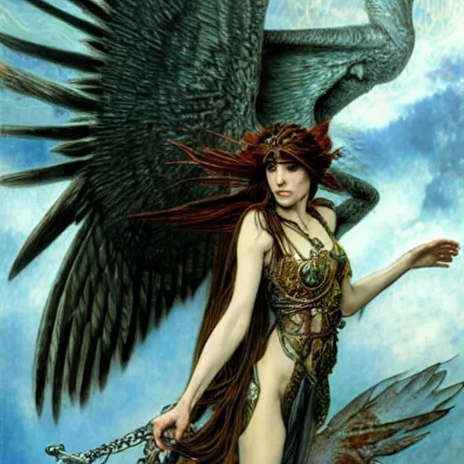 Image similar to a flying harpy with huge eagle wings, d & d, fantasy, luis royo, magali villeneuve, donato giancola, wlop, krenz cushart, hans zatka, klimt, alphonse mucha