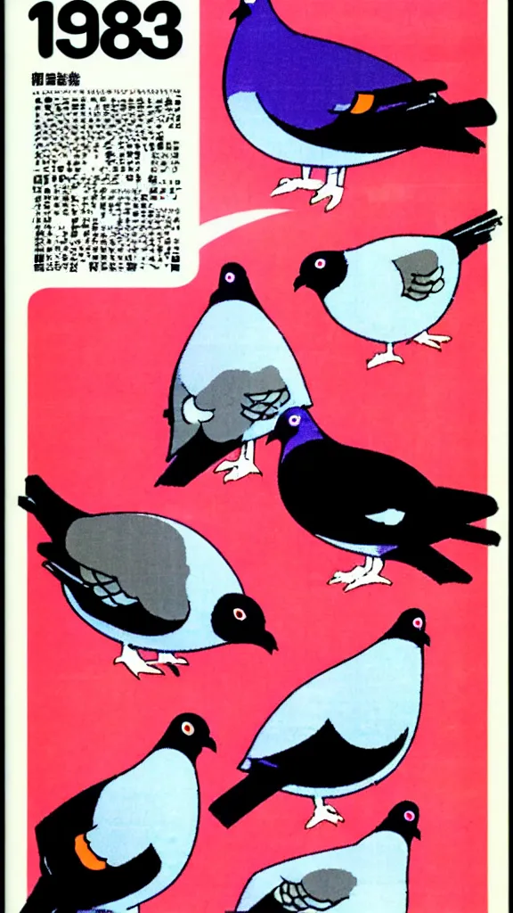 Prompt: 1 9 8 0 s japanese magazine advert for pigeon computer