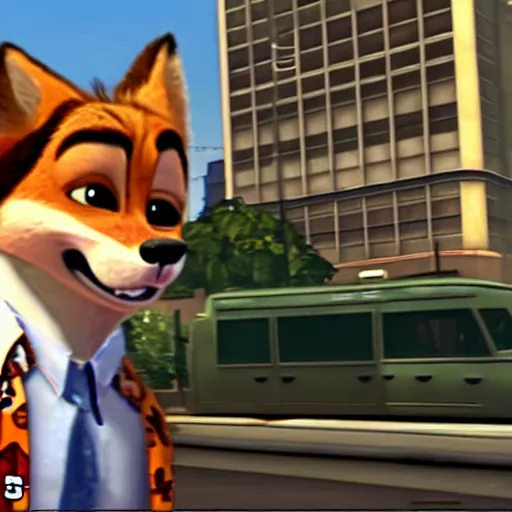 Image similar to Screenshot from the original Grand Theft Auto III featuring Nick Wilde (from Zootopia)