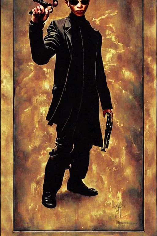 Image similar to Neo from Matrix painted by Norman Rockwell