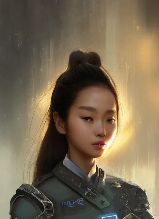 Image similar to portrait of angelababy, futuristic hong kong police uniform girl, au naturel, hyper detailed, digital art, trending in artstation, cinematic lighting, studio quality, smooth render, unreal engine 5 rendered, octane rendered, art style by klimt and nixeu and ian sprigger and wlop and krenz cushart