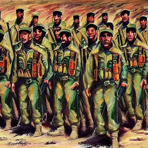 Image similar to a beautiful complex painting of a military of the kurdish army