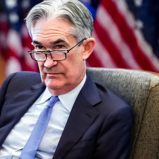 Prompt: jerome powell high as a kite