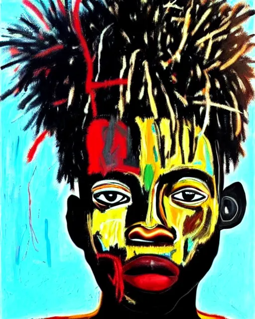 Image similar to stunning realistic portrait painting of a african warrior by jean - michel basquiat