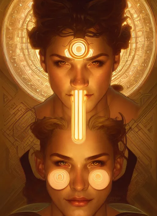 Image similar to symmetry portrait of hercules, glowing lights, intricate, elegant, highly detailed, digital painting, artstation, concept art, smooth, sharp focus, illustration, art by artgerm and greg rutkowski and alphonse mucha