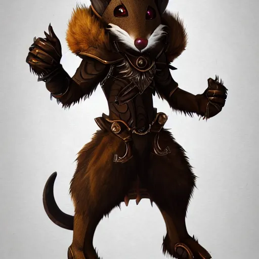 Image similar to a full body shot of an anthro furry rat wearing a fantasy armor, fantasy, artstation, furry art, furaffinity, deviantart, symmetrical, highly detailed, award winning, trending