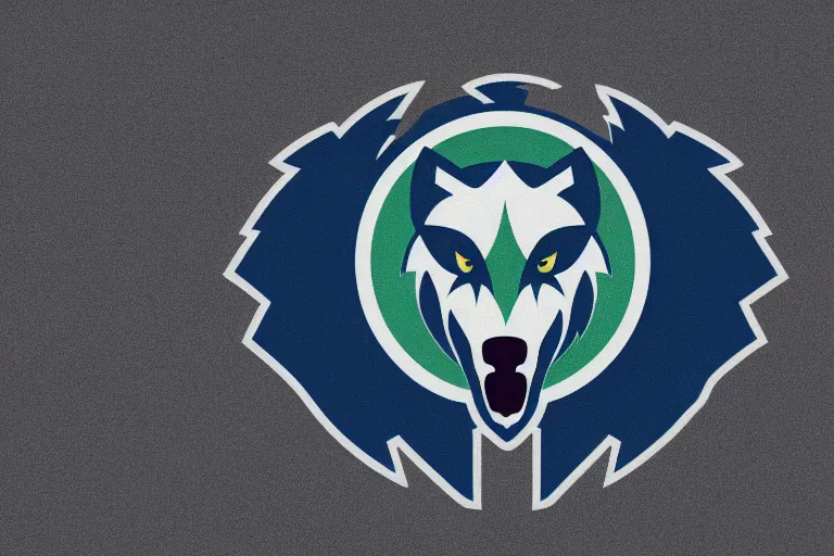 Image similar to flag of the minnesota timberwolves, midnight blue, aurora green, lake blue, moonlight grey, r / vexilology, trending on artstation