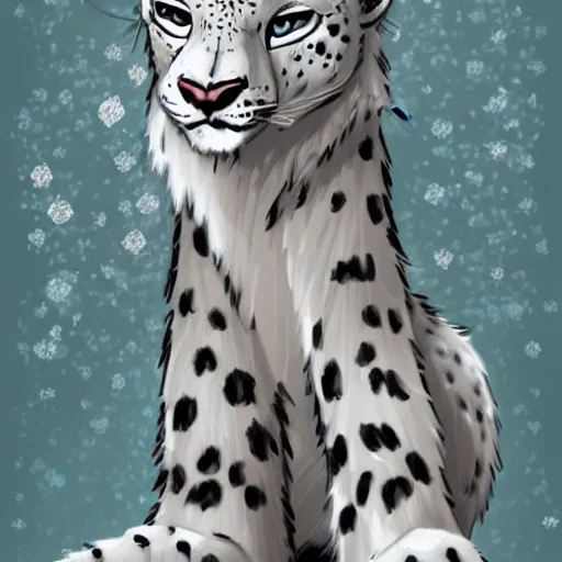 Prompt: furry anthro snow leopard empress