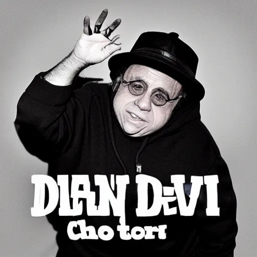 Prompt: Danny devito's new hip hop album, album cover, gangster