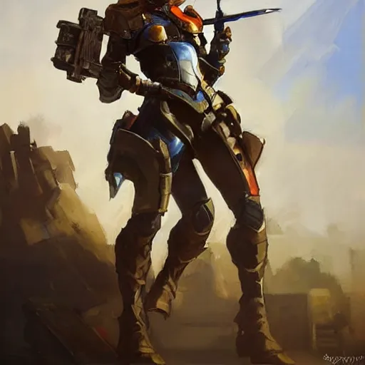 Image similar to greg manchess portrait painting of armored aloy as overwatch character, medium shot, asymmetrical, profile picture, organic painting, sunny day, matte painting, bold shapes, hard edges, street art, trending on artstation, by huang guangjian and gil elvgren and sachin teng