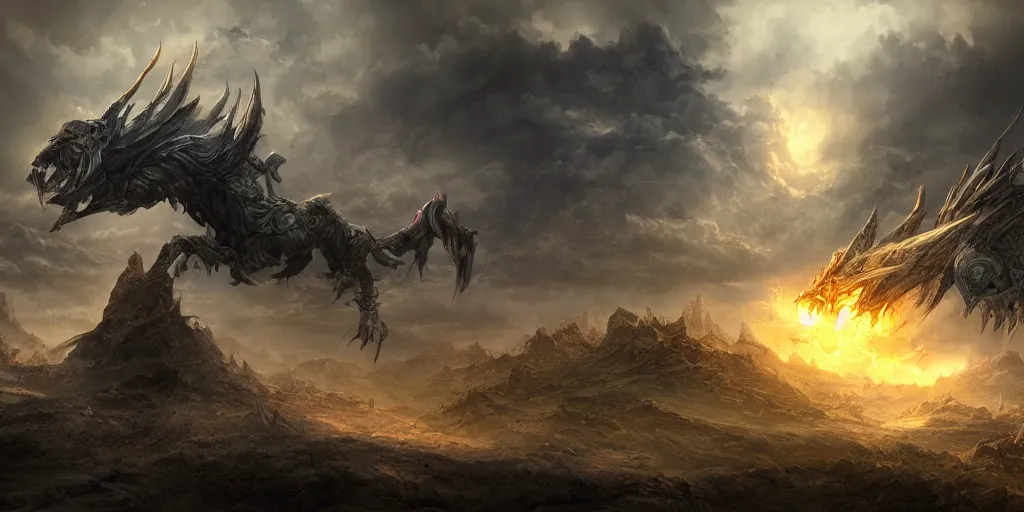 Image similar to mmo mount, digital art, fantasy apocalypse, 4 k,