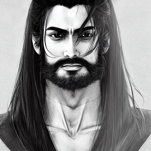 Image similar to an indian immortal xianxia cultivator with long black hair as an absurdly handsome, elegant, young anime man, ultrafine hyperrealistic detailed face illustration by kim jung gi, irakli nadar, intricate linework, sharp focus, bright colors, matte, gujian, final fantasy, unreal engine highly rendered, global illumination, radiant light, intricate environment