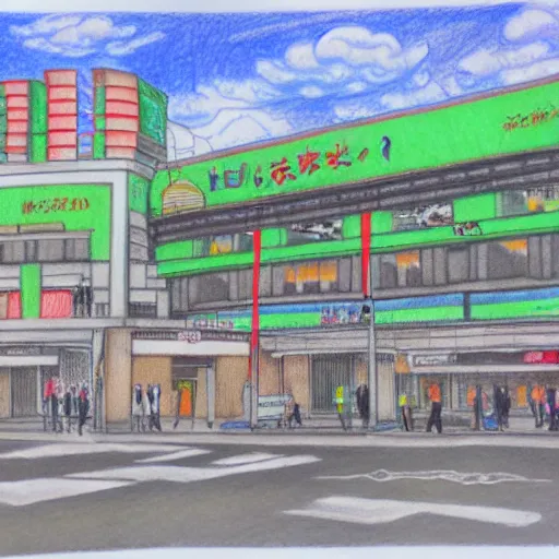 Prompt: chibuya crossing, colored pencil drawing