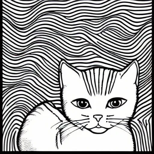 Prompt: clean simple line art of a very cute kitten. white background. well composed, clean black and white line drawing, beautiful detailed face. illustration by steve ditko and jack kirby and beatrix potter