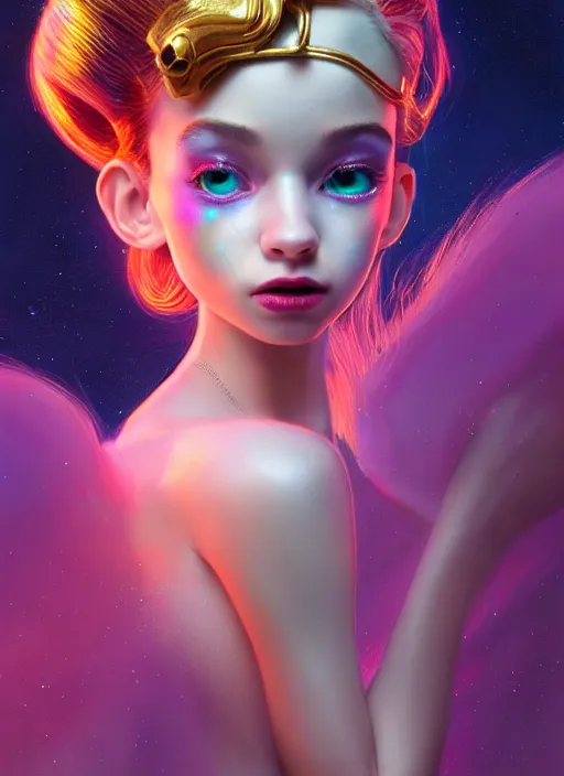 Prompt: pixar portrait 8 k photo, beautiful shiny white rich galactic prima ballerina clowncore russian cyborg college girl, golden ratio details, sci - fi, fantasy, cyberpunk, intricate, decadent, highly detailed, digital painting, ever after high, octane render, artstation, concept art, smooth, sharp focus, illustration, art by artgerm, loish, wlop