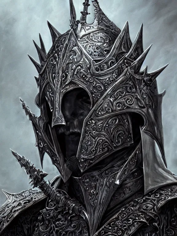 Prompt: portrait art of 8k ultra realistic witch king of angmar, ornate detailed helmet , detailed intricate ornate armour,corrupted, cybernetic, full of colour, cinematic lighting, battered, trending on artstation, 4k, hyperrealistic, focused, extreme details,unreal engine 5, cinematic, masterpiece, art by ayami kojima, giger