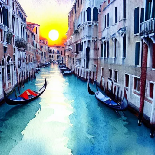 Image similar to venice at sunrise. watercolor. trending on artstation.