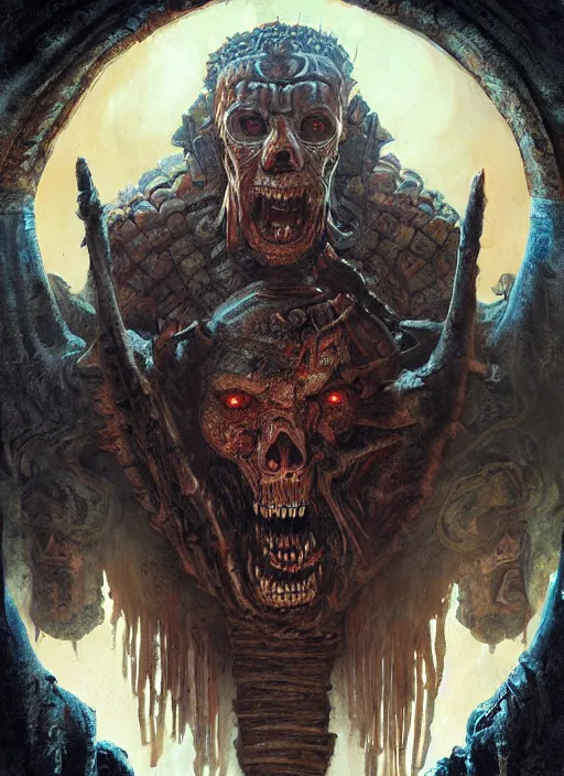 Image similar to digital _ painting _ of _ horror mayan terror _ by _ filipe _ pagliuso _ and _ justin _ gerard _ symmetric _ fantasy _ highly _ detailed _ realistic _ intricate _ port