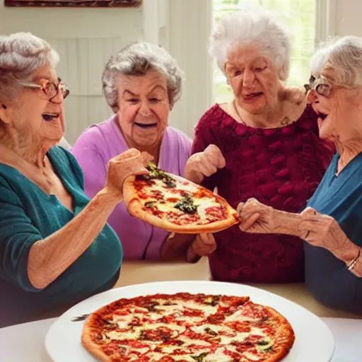 Image similar to grandmas fighting over who can eat the pizza