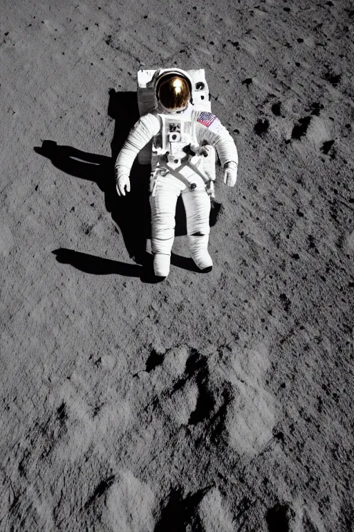 Prompt: a full body photography of an astronaut walking on the surface of the moon, bottom - view, focus on his foot, photography, photo - shot, shooting, cinematic lighting, 8 k