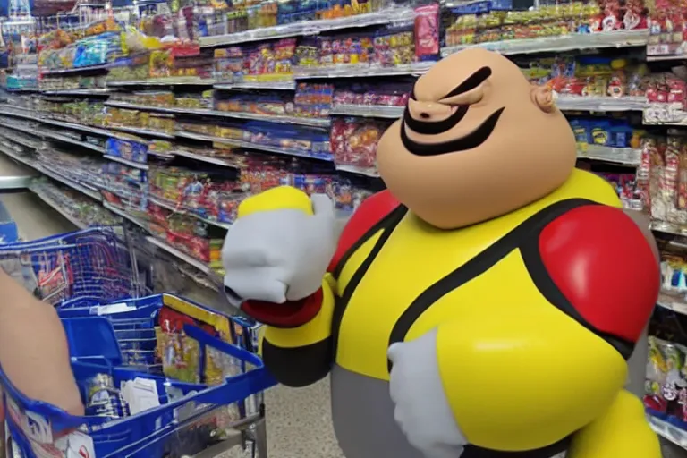 Image similar to Doctor Robotnik in real life at Walmart, smartphone footage