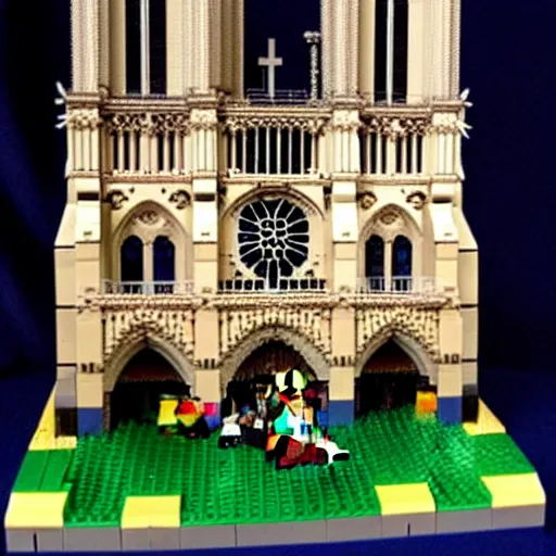 Image similar to the notre dame built out of lego blocks, very detailed, lego,