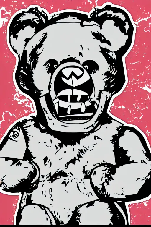 Image similar to in the style of max prentis and deathburger and laurie greasley a vector e-sports sticker portrait of an evil teddy bear, highly detailed, colourful, 8k wallpaper