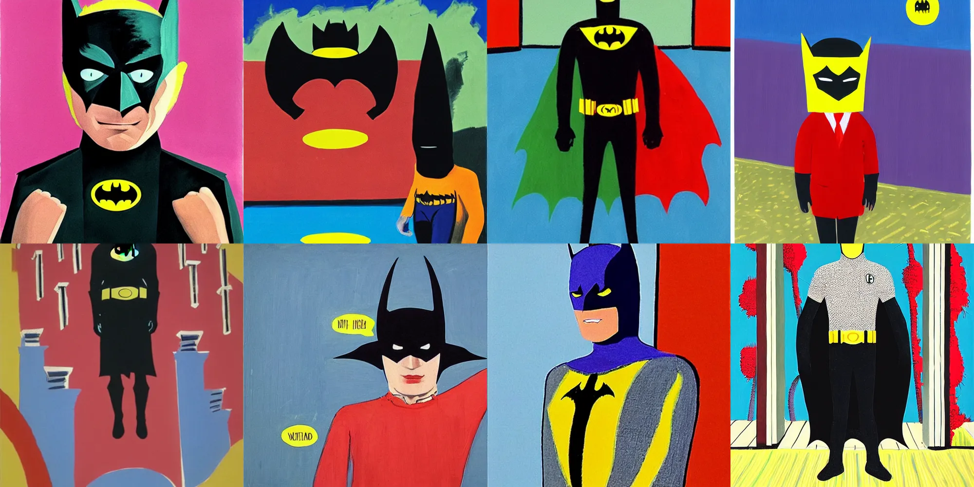 Prompt: batman by david hockney, wes anderson