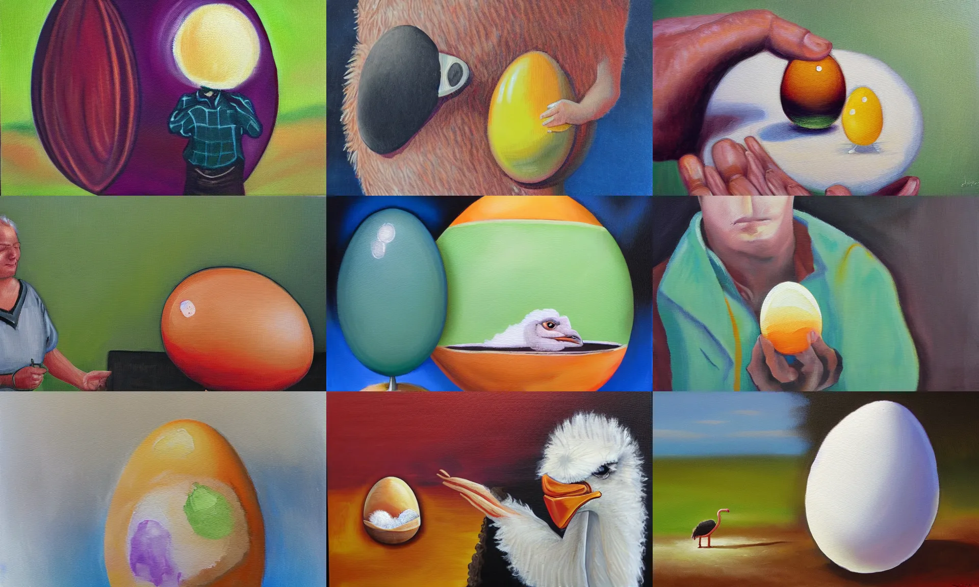 Prompt: Researcher measures an ostrich egg, fantasy, acrylic painting