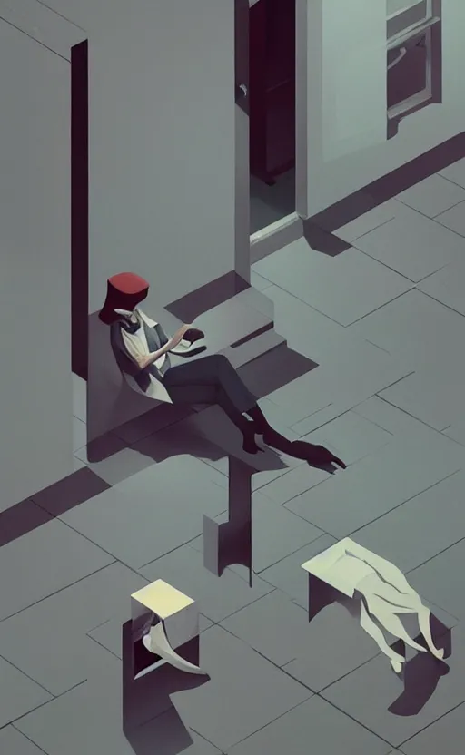 Image similar to love, surreal illustration, by atey ghailan and escher and edward hopper