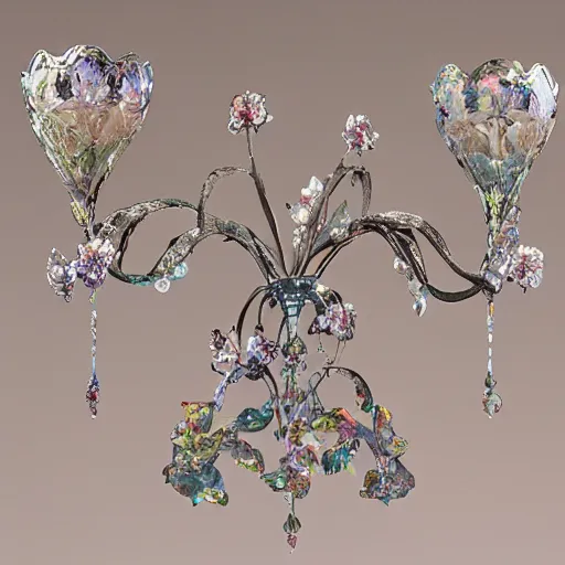 Prompt: baroque floral made of opalescent crystal
