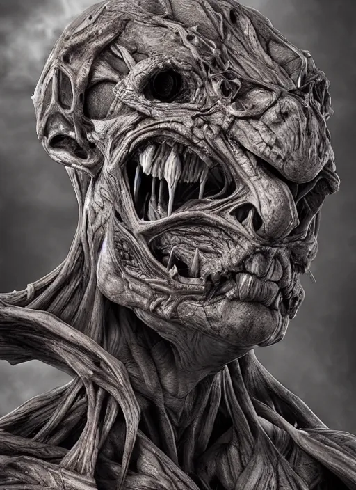 Prompt: monster anatomy face, ross tran, anatomical, highly detailed sculpture, intricate detailed, ommatidia, 8 k, cinematic atmosphere, post - processing