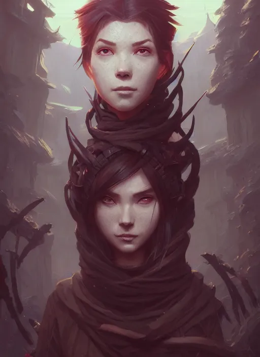 Image similar to Highly detailed necrotic portrait of a ninja, Stephen Bliss, unreal engine, fantasy art by Greg Rutkowski, Loish, Rhads, Makoto Shinkai and Lois van baarle, ilya kuvshinov, rossdraws, Tom Bagshaw, global illumination, radiant light, detailed and intricate environment