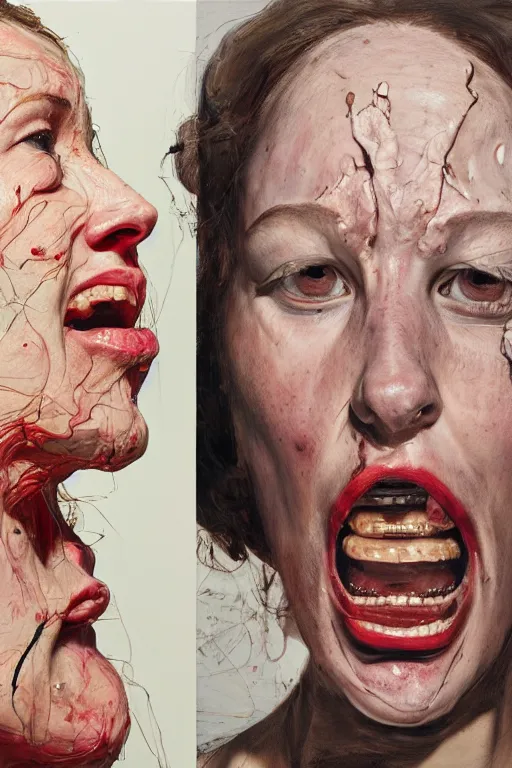 Image similar to portraits of a woman enraged, part by Jenny Saville, part by Lucian Freud, part by Frank Miller