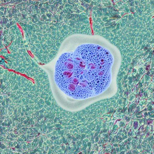 Image similar to a microscopy image showing an abnormal stained nucleus