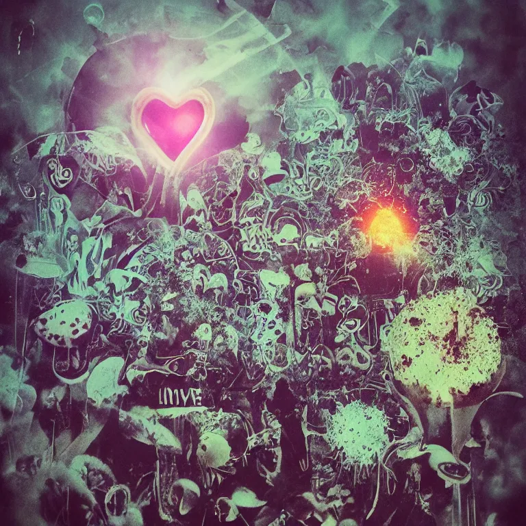 Image similar to double exposure of dally life, symbols of live, explosion, love is the most relevant theme, love is infinity, love is begin of all, 8 k resolution, artistic mode, artistic, trending on instagram, long exposure, love art, serious, fantasy and dreams vibes, mushrooms style and macro style