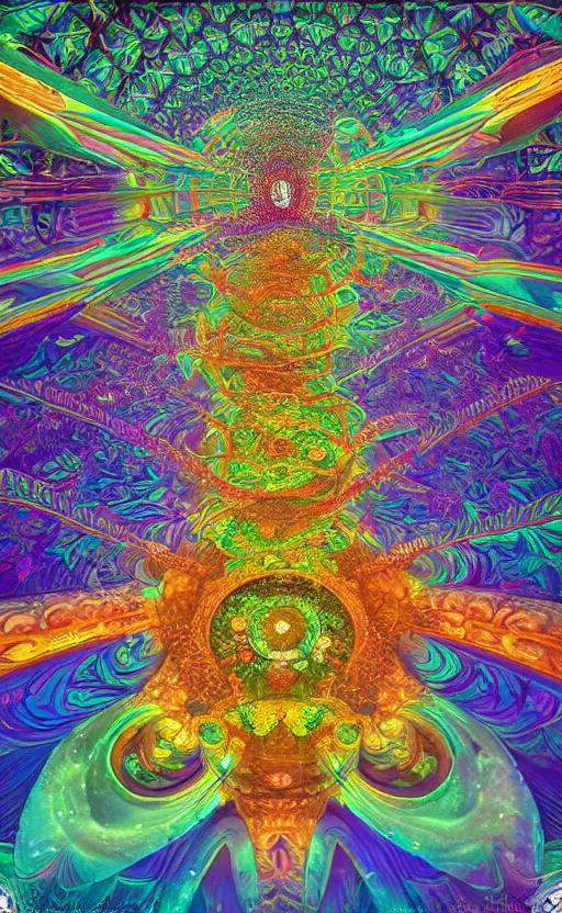 Image similar to visionary eye sacred geometry of a mandelbulb eco - system in a nebula of neon psychedelic colors with precise details, perfect symmetry, dmt 5 th dimension, vivid colors, neon colors, by alphonse mucha and gustave dore, unreal engine 8 k hdr psychedelic photorealism