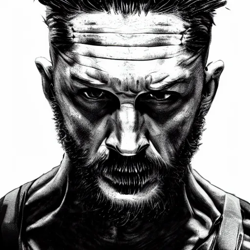 Image similar to Tom Hardy in wolverine suit Digital art 4K quality Photorealism