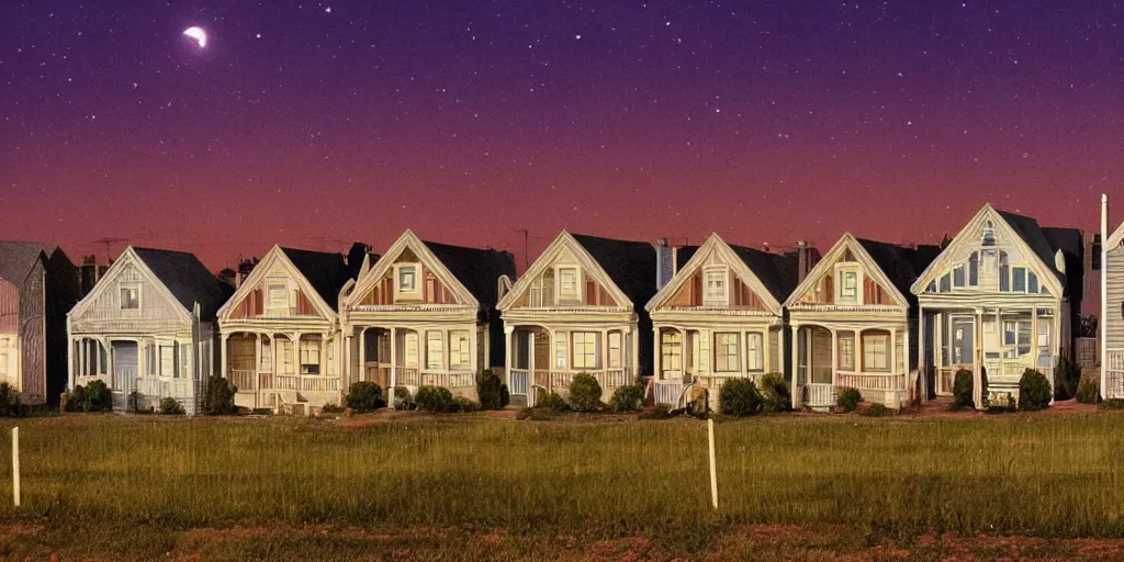 Prompt: small suburban houses in America at night by Wes Anderson, fantasy, imagination, cinematic