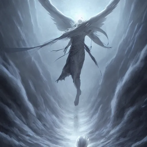 Image similar to grey humanoid wind spirit, epic fantasy style, in the style of Greg Rutkowski, mythology artwork