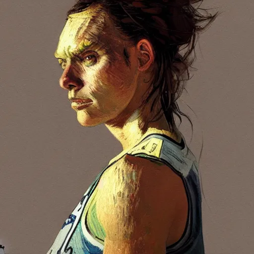 Prompt: painting of an woman basketball player, a van gogh style, greg rutkowski, jared chavez artstation