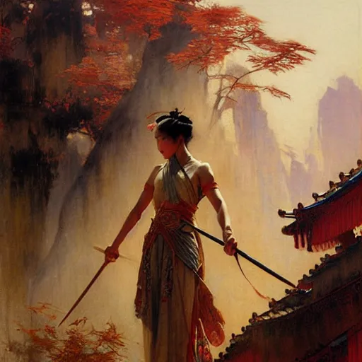 Image similar to wuxia, painting by gaston bussiere, craig mullins, j. c. leyendecker