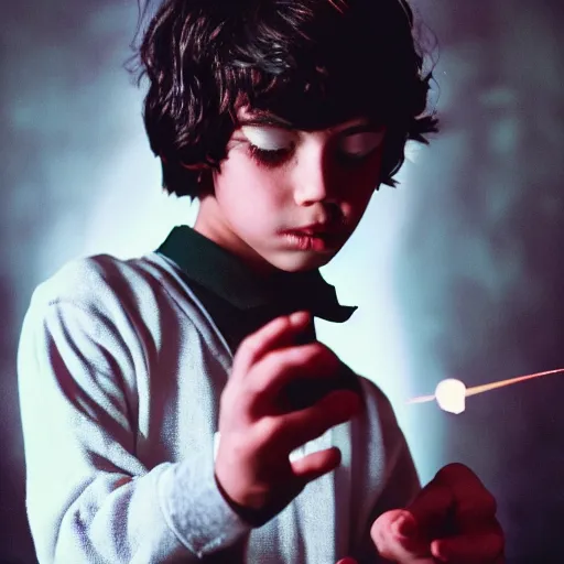 Image similar to a handsome young dark sorcerer casting a demonic spell, photorealistic 35mm